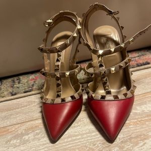 Valentinos. Red. Studded.
